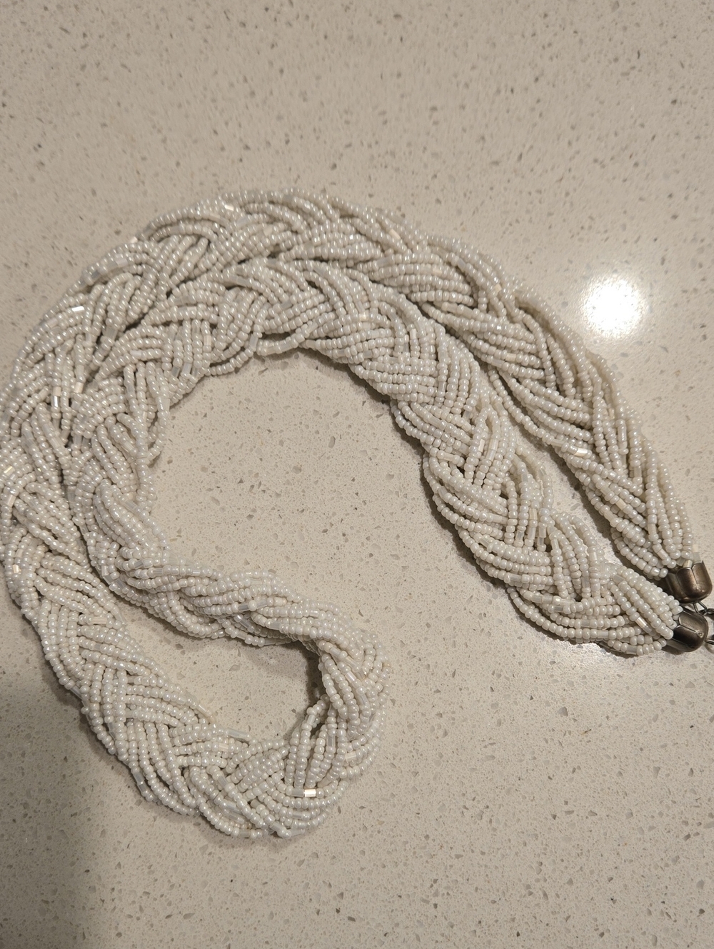 Hand-Braided White Seed Bead Necklace